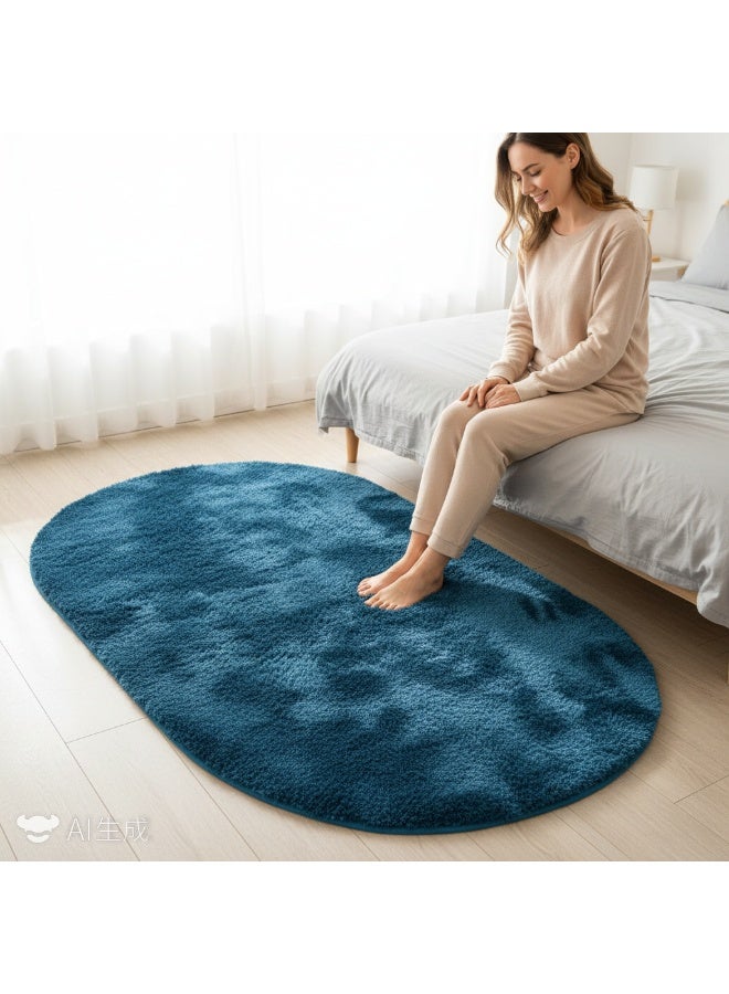 Bluejw 1-Piece Bedroom Carpet Oval Blue 160 CM - Image 2