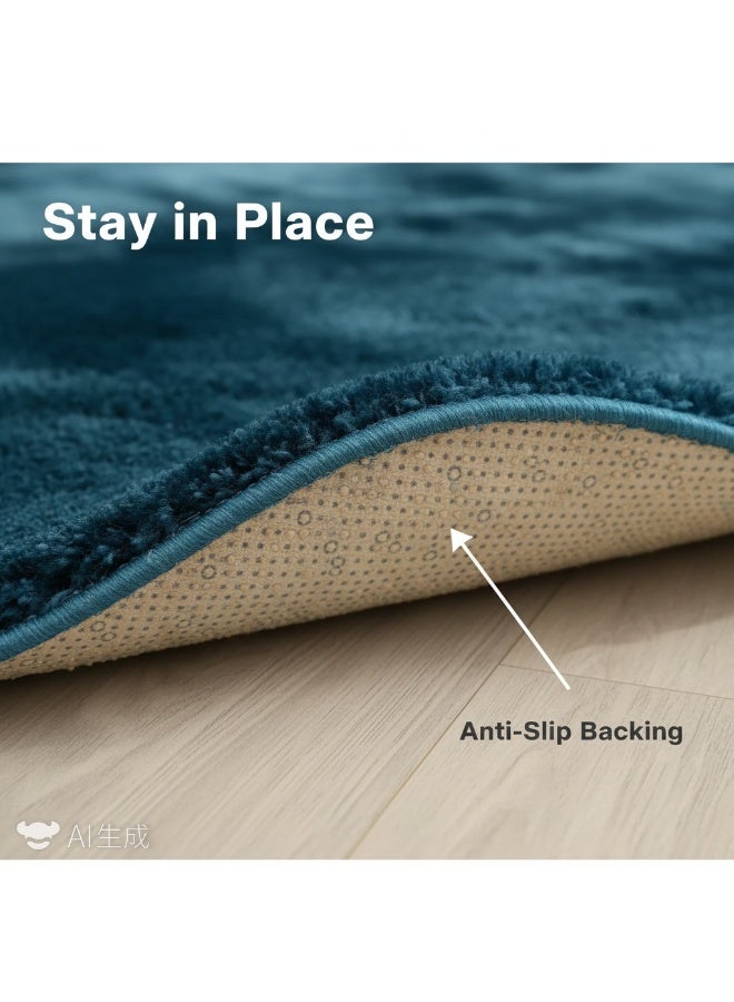 Bluejw 1-Piece Bedroom Carpet Oval Blue 160 CM - Image 3