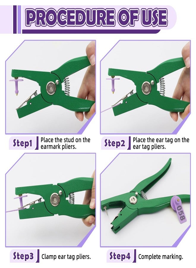 APlayfulBee Sheep Ear Tag 001-100 Number Plastic Livestock Tags Goat with Punch Applicator Plier Tools and 2Pcs Ear Tag Pins (Purple, 001-100) - Image 4