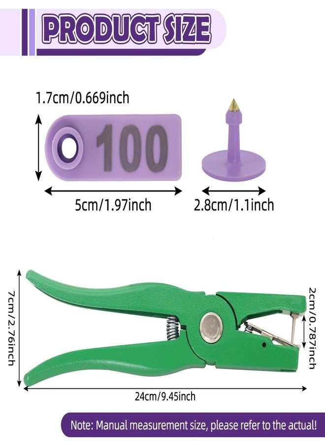APlayfulBee Sheep Ear Tag 001-100 Number Plastic Livestock Tags Goat with Punch Applicator Plier Tools and 2Pcs Ear Tag Pins (Purple, 001-100) - Image 2