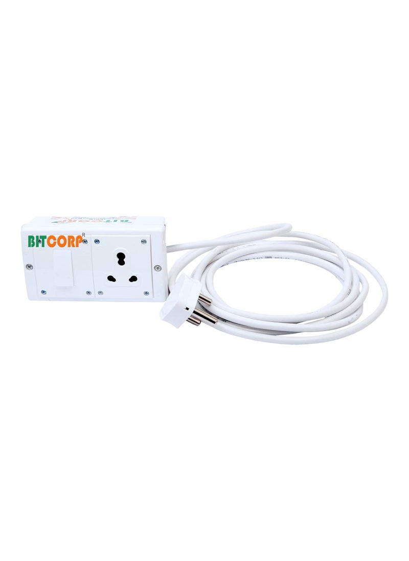 BITCORP Bitcorp Extension Board Heavy Duty Box 15A 16A 20A with Thermal Protection 1 Way Socket 1 Switch 2500 Load Capacity Surge Protection with 10 Meter Long Cable Cord Wall Mount White  - Image 2
