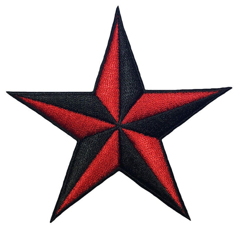 Papapatch Nautical Star Rank Sign Naval Compass Symbol Badge US Navy Sew Iron on Embroidered Applique Patch Black Red IronStarBKRED