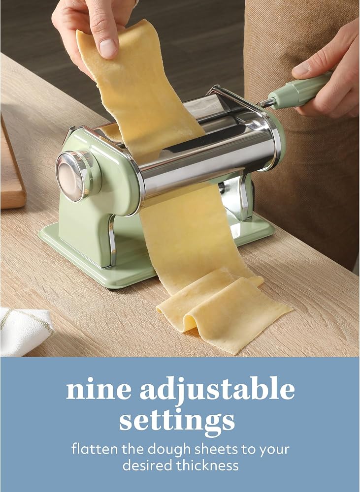 Sur La Table Kitchen Essential Pasta La Vista Manual Pasta Maker Machine Noodle Maker w/Rollers & Cutters - Spaghetti, Fettuccini, Lasagna or Dumpling Skin - Stainless Steel/Juniper Green - Image 3