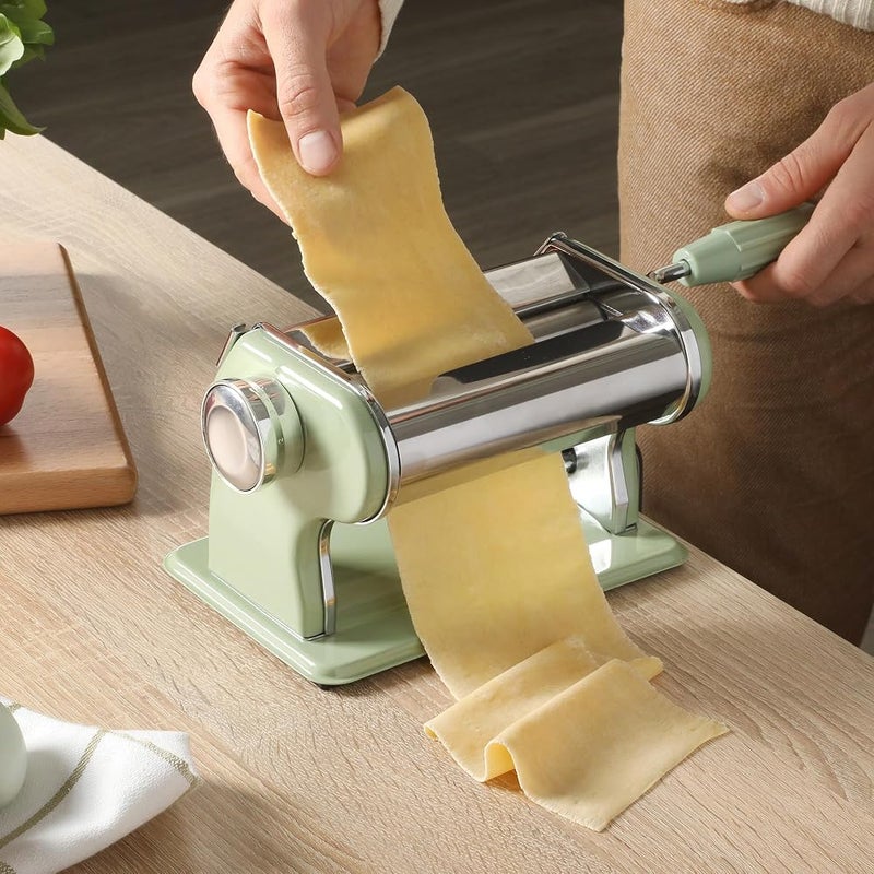 Sur La Table Kitchen Essential Pasta La Vista Manual Pasta Maker Machine Noodle Maker w/Rollers & Cutters - Spaghetti, Fettuccini, Lasagna or Dumpling Skin - Stainless Steel/Juniper Green - Image 5