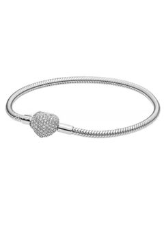 نيبمينينت Panjia White Copper S925 Silver Plated Diamond Love Basic Snake Bone Bracelet Diy Accessories Loose Bead Charm Light Luxury Fashion 