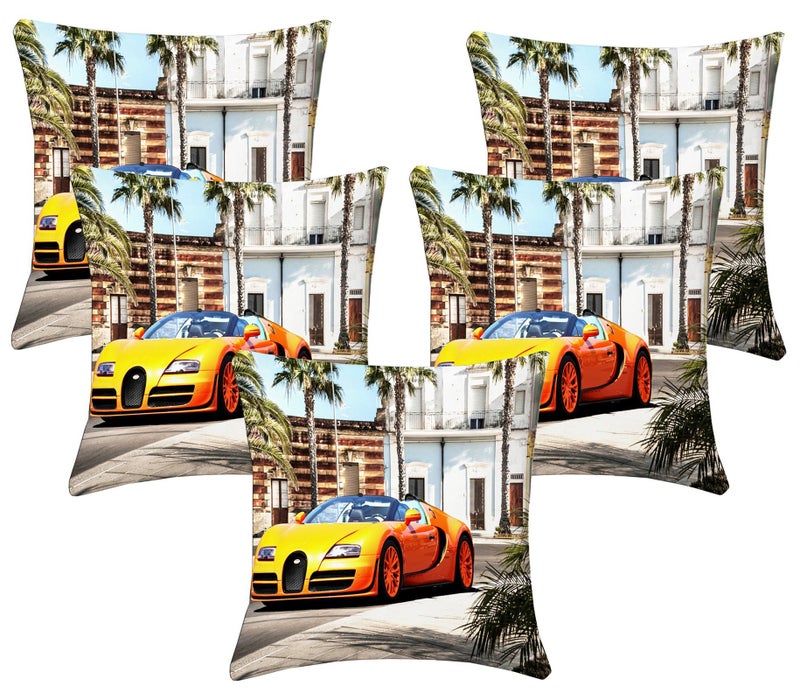 Lushomes Printed Cushion Covers 12x12, Cushion Cover Set of 5, Boho Cushion Covers, Small Pillow Covers, Car Design (12 x12 inches, Set of 5) - Image 1