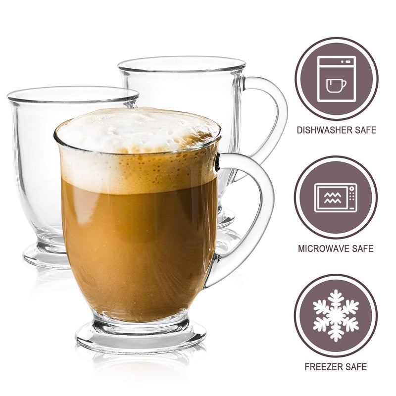 Accguan 15oz/450ml Glass Coffee Mugs Clear Coffee Cups with Handles perfect for Latte, Cappuccino, Espresso Coffee, Tea and Hot Beverages, Set of 6 - Image 3