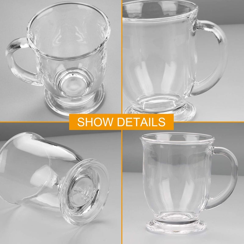 Accguan 15oz/450ml Glass Coffee Mugs Clear Coffee Cups with Handles perfect for Latte, Cappuccino, Espresso Coffee, Tea and Hot Beverages, Set of 6 - Image 4