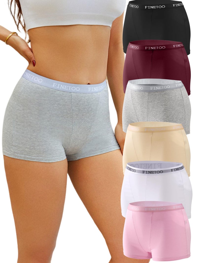 FINETOO Womens Cotton Boy Shorts Underwear Full Coverage Soft Boxer Briefs High Waisted Panties for Lady Girls 6 Pack(XL) - Image 1