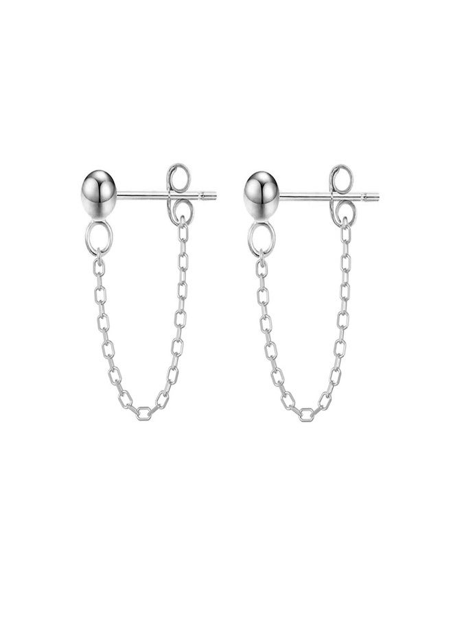 Reffeer Minimalist Ball Earrings with Chain Dangle Earrings for Women Teen Girls Dangle Earrings Studs Cute Solid 925 Sterling Silver Earrings (A-Silver) - Image 1