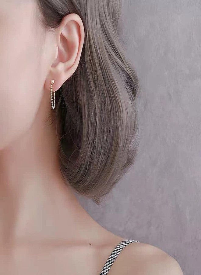 Reffeer Minimalist Ball Earrings with Chain Dangle Earrings for Women Teen Girls Dangle Earrings Studs Cute Solid 925 Sterling Silver Earrings (A-Silver) - Image 2