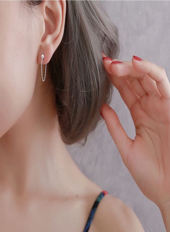 Reffeer Minimalist Ball Earrings with Chain Dangle Earrings for Women Teen Girls Dangle Earrings Studs Cute Solid 925 Sterling Silver Earrings (A-Silver) - Image 3