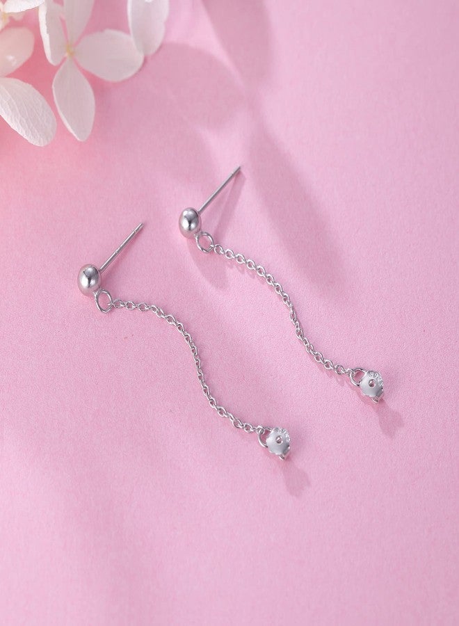 Reffeer Minimalist Ball Earrings with Chain Dangle Earrings for Women Teen Girls Dangle Earrings Studs Cute Solid 925 Sterling Silver Earrings (A-Silver) - Image 5