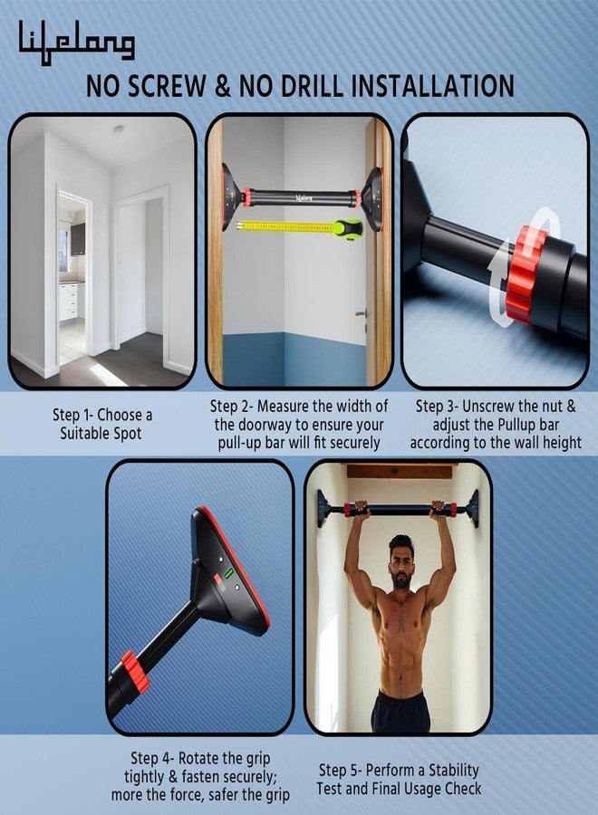 Lifelong Pull Up Bar for Home -Adjustable Rod 65cm to 95cm width, wall mounted without screws -Door Pull up bar to Increase Height -Exercise equipment for Home Gym - Chin up Bar weight capacity 200Kgs - Image 5