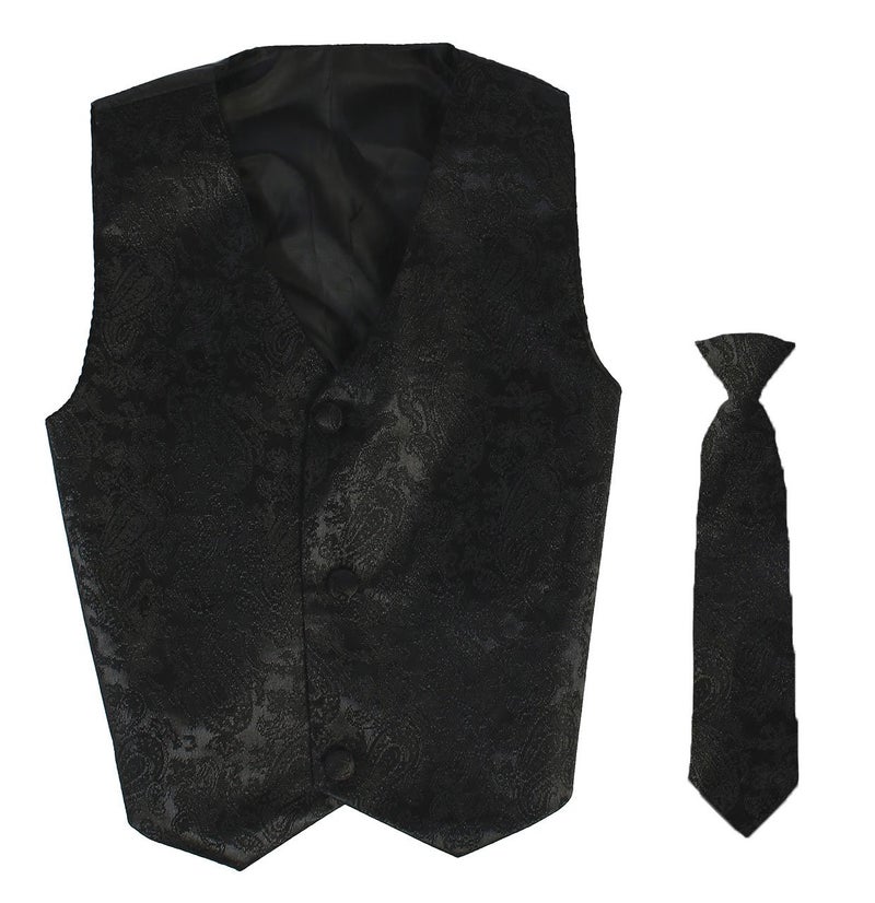 Lito Vest and Clip On Boy Necktie set - Black Paisley - 8/10 - Image 5