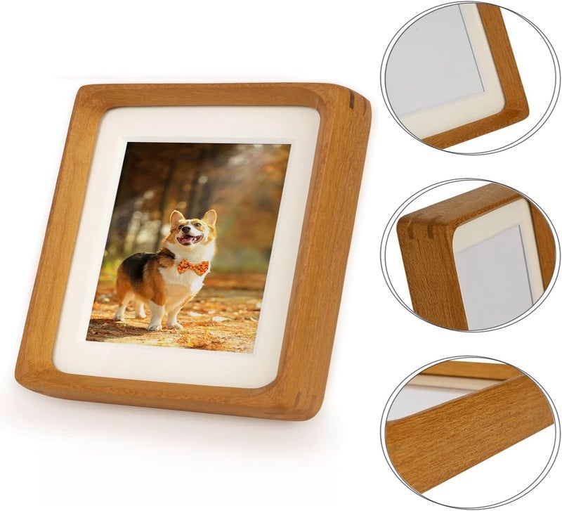 Zibrelte Natural 5x5 Picture Frame Wood with Mat for Pictures 3.5x3.5 or 5x5 Square Wall Photo Frames 5x5 Made of Solid Teak Wood for Tabletop Gallery Wall Hanging - Image 2