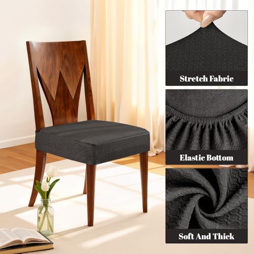 Songrey Waterproof Seat Covers for Dining Chairs Set of 4, No Rear Chair Covers, Stretch Removable Washable Chair Slipcover Protector, Black - Image 4