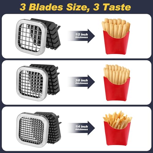 Ruooson 3Pcs French Fry Cutter, Ruooson Professional Potato Cutter Slicer with 1/2 In & 3/8 In & 1/4 In Stainless Steel Blades, Great for Whole Potatoes Carrots Cucumbers. - Image 3