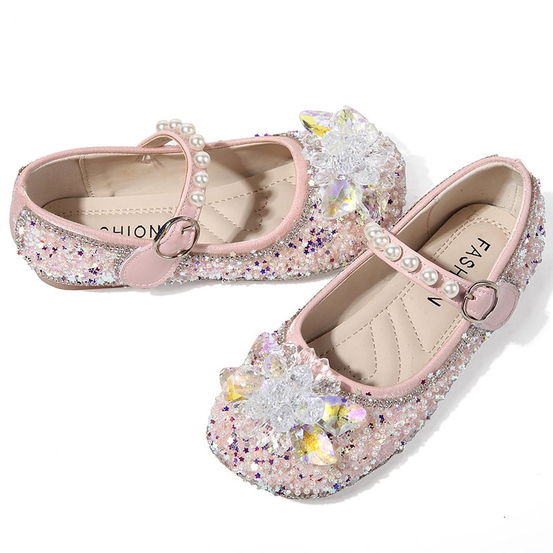 Girls Princess Crystal Shoes 2023 Autumn New Little Girl Soft Sole Shiny Children''s Shoes Children''s Sequin Flat Shoes - Image 5
