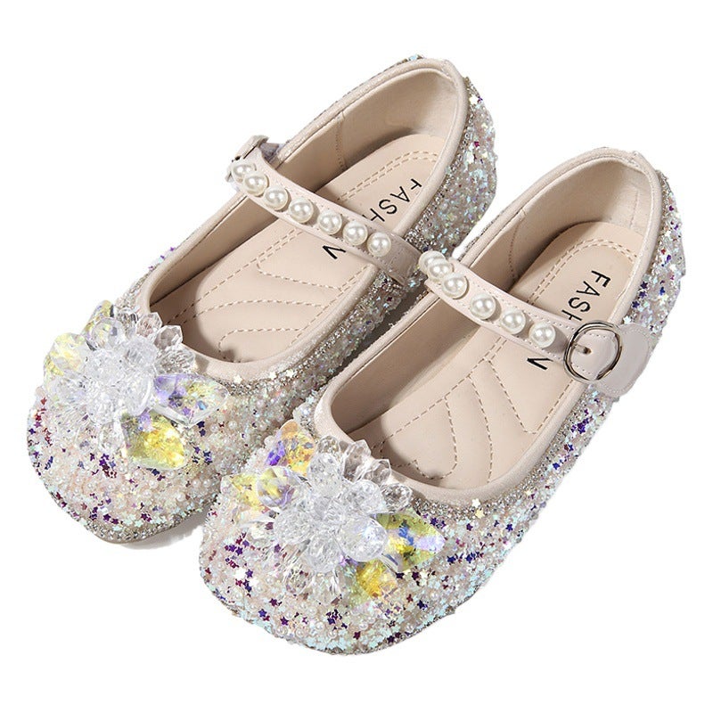Girls Princess Crystal Shoes 2023 Autumn New Little Girl Soft Sole Shiny Children''s Shoes Children''s Sequin Flat Shoes - Image 2
