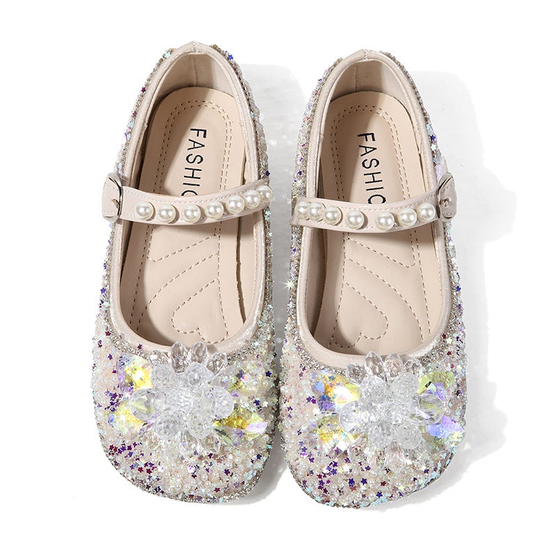 Girls Princess Crystal Shoes 2023 Autumn New Little Girl Soft Sole Shiny Children''s Shoes Children''s Sequin Flat Shoes - Image 3