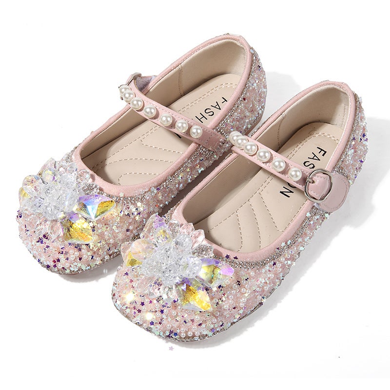 Girls Princess Crystal Shoes 2023 Autumn New Little Girl Soft Sole Shiny Children''s Shoes Children''s Sequin Flat Shoes - Image 1