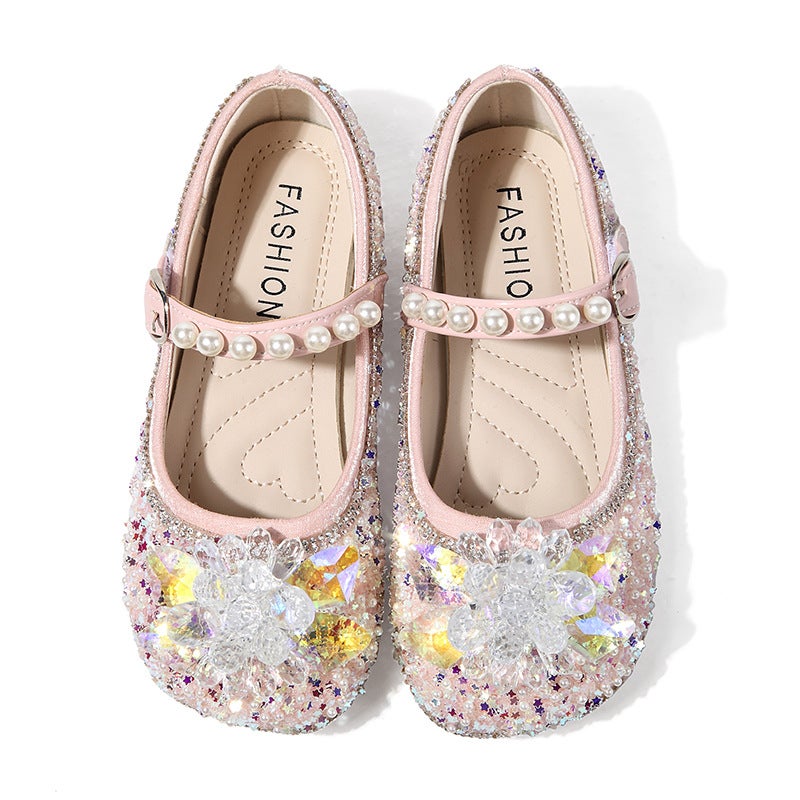 Girls Princess Crystal Shoes 2023 Autumn New Little Girl Soft Sole Shiny Children''s Shoes Children''s Sequin Flat Shoes - Image 4