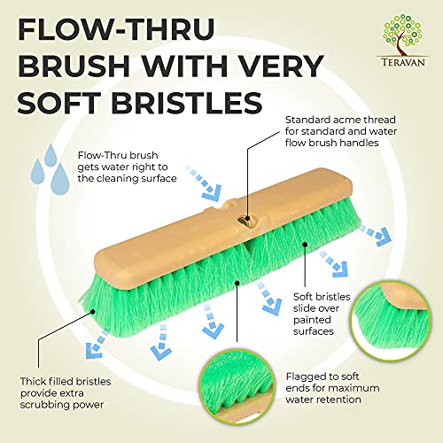 Teravan Green Obround Flow Through Scrub Brush for Cleaning-Car Wash Brush with Very Soft Bristles-Cleaning Brush for RVs, Trucks, Boats, Windows and Floors (18-Inch) - Image 4