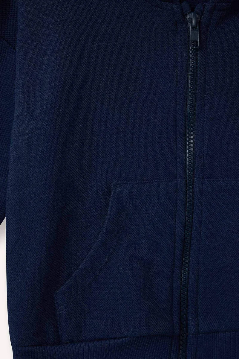 ديفاكتو Boy College Collar Pique Zip-Up Hoodie