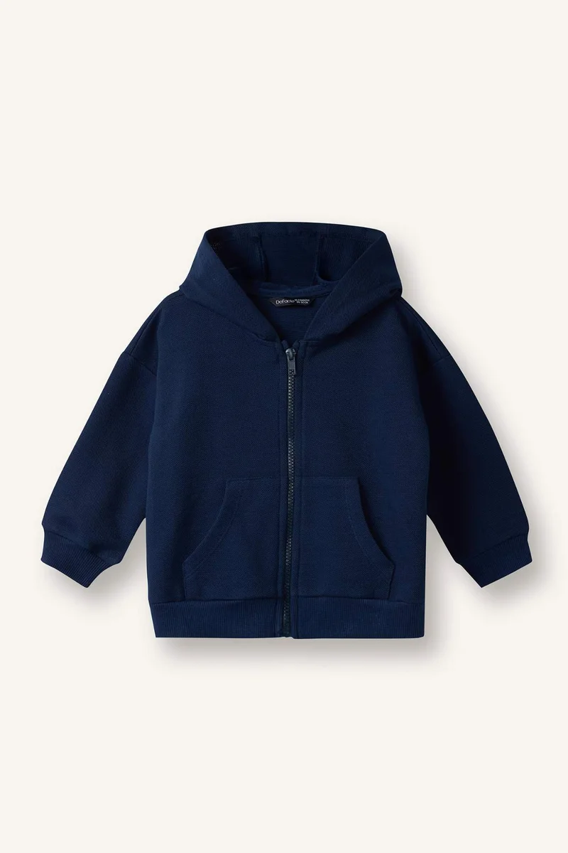 ديفاكتو Boy College Collar Pique Zip-Up Hoodie