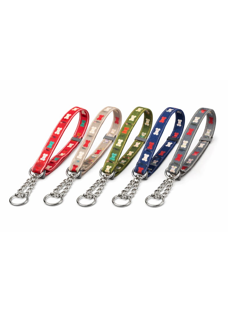 Nunbell Adjustable Pet Collar with Bone Pattern, Metal Chain, 30-45cm, S-M Size, Available in Multiple Colors