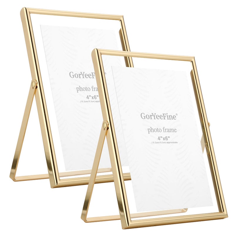 GorYeeFine Gold 5x7" Floating Frame 2pack for Photo Sizes(3.5x5'',4x6'')for Adjustable Tabletop/Shelf Photo Frame,4x6'' Classy Gift floating frames for Wedding,Christmas,Birthady,Home or Office Decor. - Image 1