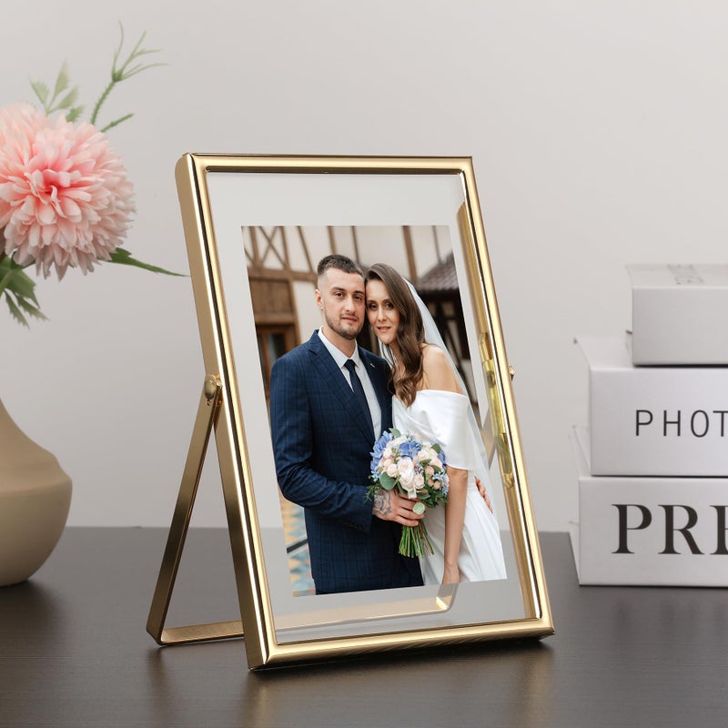 GorYeeFine Gold 5x7" Floating Frame 2pack for Photo Sizes(3.5x5'',4x6'')for Adjustable Tabletop/Shelf Photo Frame,4x6'' Classy Gift floating frames for Wedding,Christmas,Birthady,Home or Office Decor. - Image 2