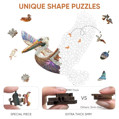 Mys Aurora Wooden Puzzles for Adults Cormorant Bird Jigsaw Puzzles300 Pieces 5MM Thick Unique Shaped Cormorant Bird Puzzle Family Game Gift for Adults and Kids 156 x 154 Inch - Image 5