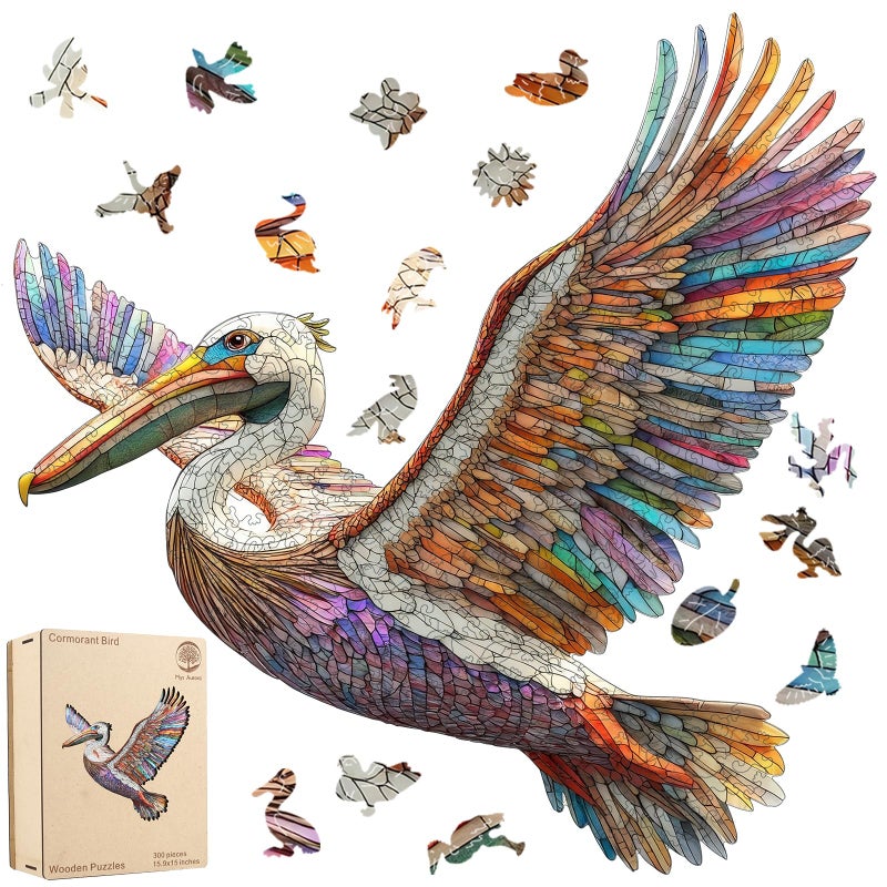 Mys Aurora Wooden Puzzles for Adults Cormorant Bird Jigsaw Puzzles300 Pieces 5MM Thick Unique Shaped Cormorant Bird Puzzle Family Game Gift for Adults and Kids 156 x 154 Inch - Image 3