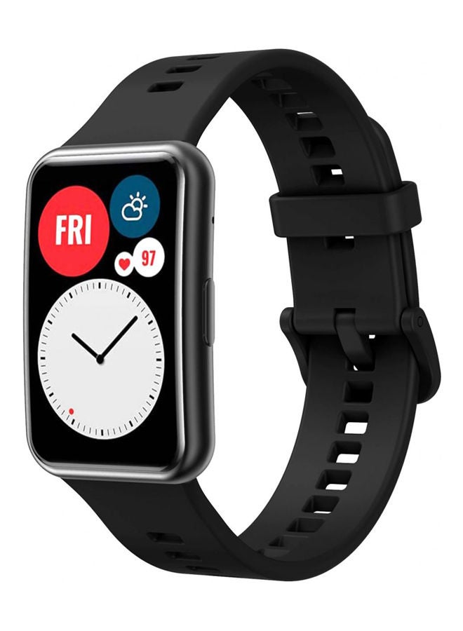 اليشمك سوار رياضي بديل من السيليكون المرن لساعة هواوي فيت الذكية الرياضية أسود - Image 1