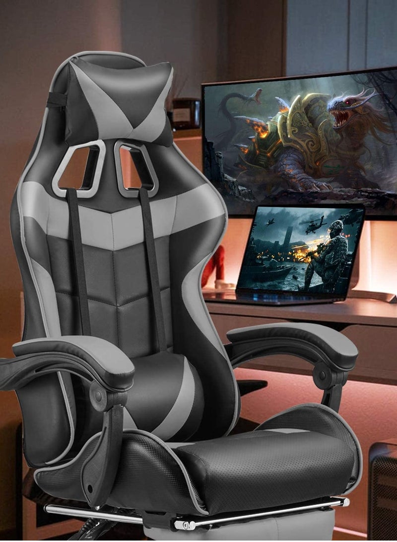 زويهاو كرسي الألعاب كرسي مكتب مريح كرسي الكمبيوتر مع كرسي الكمبيوتر المصنوع من جلد البولي يوريثان ثلاثي الأبعاد مع مسند للقدمين - Image 1