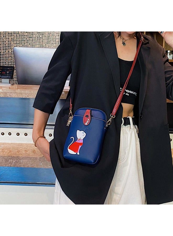 Sunshinejing Small Crossbody Phone Bag for Women Leather Cute Cat Cellphone Purse Shoulder Bags PU Wallet (Navy Blue) - Image 3