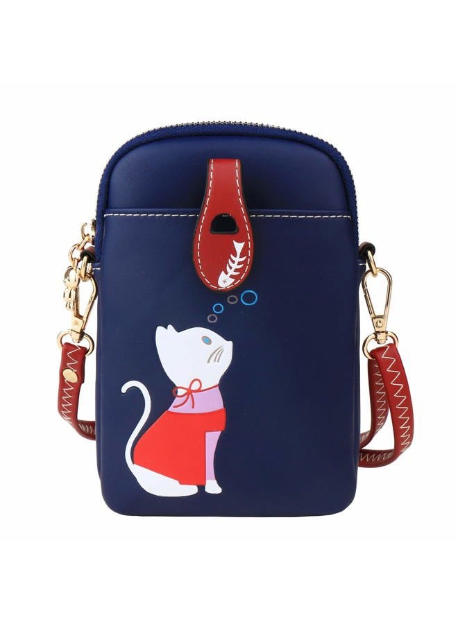 Sunshinejing Small Crossbody Phone Bag for Women Leather Cute Cat Cellphone Purse Shoulder Bags PU Wallet (Navy Blue) - Image 1