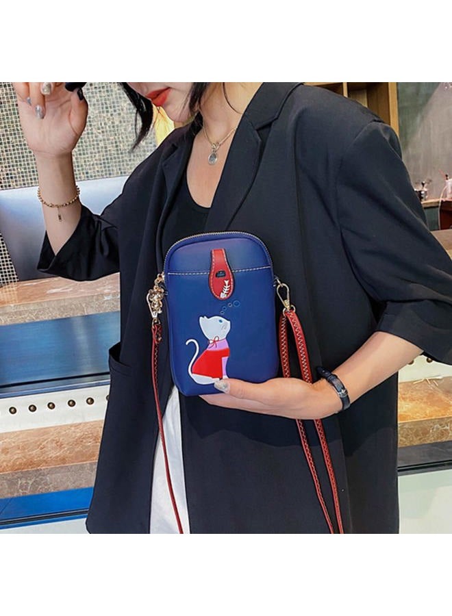 Sunshinejing Small Crossbody Phone Bag for Women Leather Cute Cat Cellphone Purse Shoulder Bags PU Wallet (Navy Blue) - Image 2