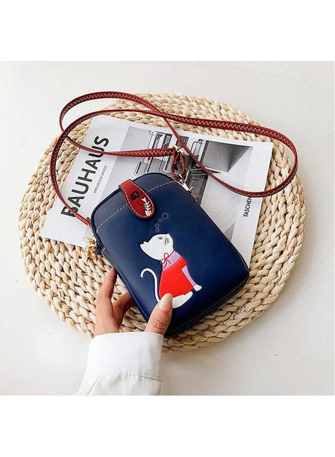 Sunshinejing Small Crossbody Phone Bag for Women Leather Cute Cat Cellphone Purse Shoulder Bags PU Wallet (Navy Blue) - Image 5