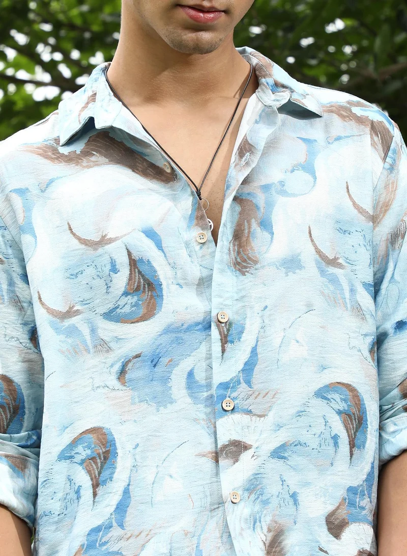 CAHOOT  Men's Baby Blue Waterbrush-Imprint Dobby Shirt for Men | Best Price UAE