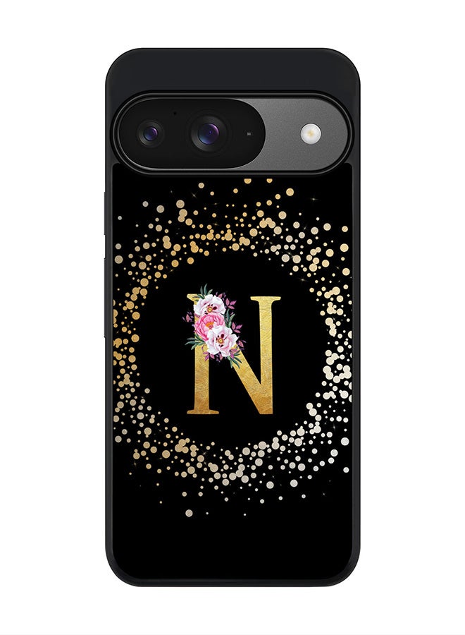 Stylizedd For Google Pixel 9 Case,Slim fit Camera Protection, Shockproof Thin Phone cover - Custom Monogram Floral - N ( Black ) - Image 1