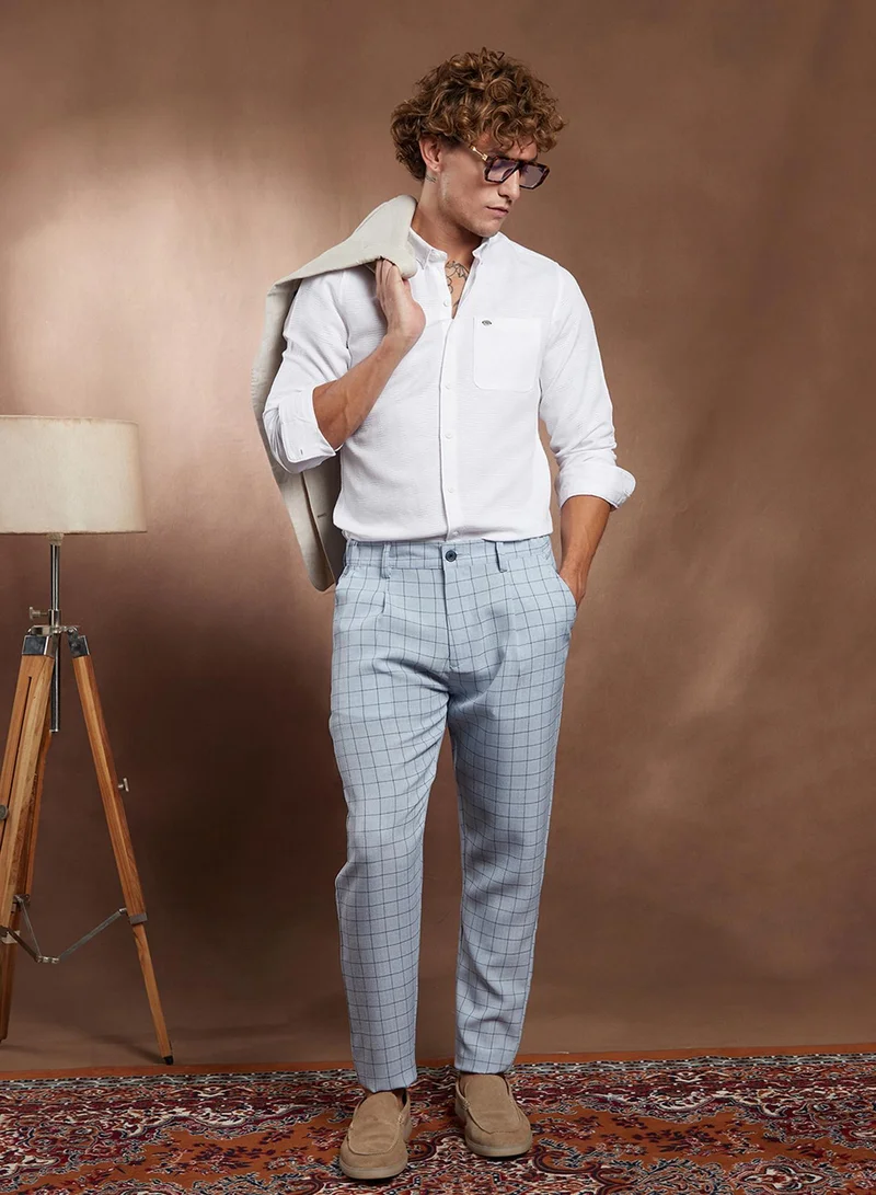 Campus Sutra Campus Sutra Men's Chalk White Open-Weave Regular Shirt For Casual Wear | Spread Collar | Long Cuffed Sleeves | Button Closure | Shirt Crafted With Comfort Fit For Everyday Wear