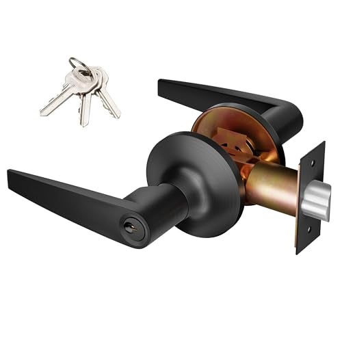 MANREN 1 Pack of MANREN Lever Keyed Entry Door Lever Handle Lock, Universal Door Knob Hardware, Entrance Version,Black Color (MR802ET-B) - Image 1