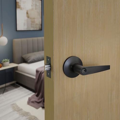 MANREN 1 Pack of MANREN Lever Keyed Entry Door Lever Handle Lock, Universal Door Knob Hardware, Entrance Version,Black Color (MR802ET-B) - Image 3