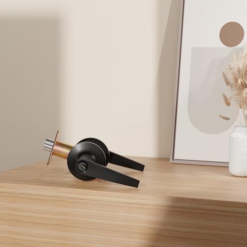 MANREN 1 Pack of MANREN Lever Keyed Entry Door Lever Handle Lock, Universal Door Knob Hardware, Entrance Version,Black Color (MR802ET-B) - Image 4