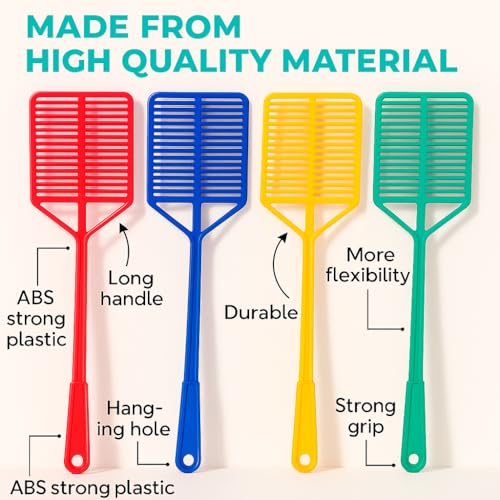 Separate Way Manual ABS Plastic Square Fly Swatter with Long Handle, Flexible, Large Swat Area, Hanging Hole, Bright Color (Pack of 4) - Image 5