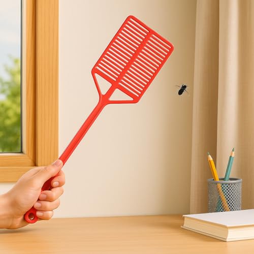 Separate Way Manual ABS Plastic Square Fly Swatter with Long Handle, Flexible, Large Swat Area, Hanging Hole, Bright Color (Pack of 4) - Image 2