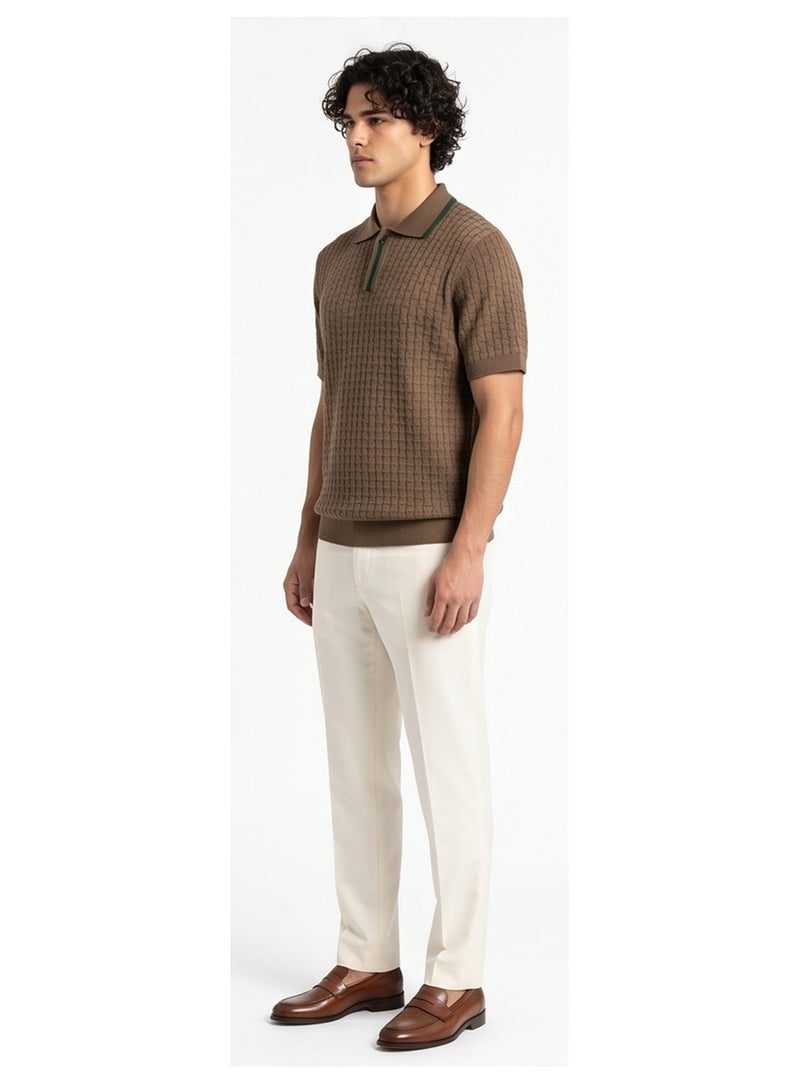 RAVIN Brown Textured Knit Regular Fit Polo Shirt - Image 4